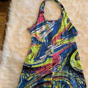 Urban Rose Contrast Color Print Cut Out Metal Chain Halter Romper For Women